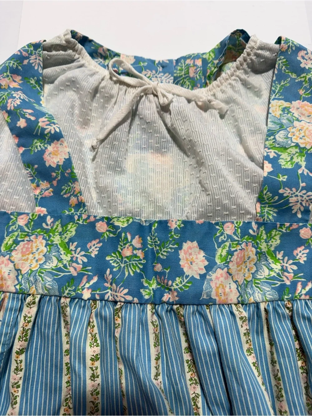 VTG‎ 70s JCPenney Floral Prairie Pinafore Dress Girls Size 16.5 No Iron Blue